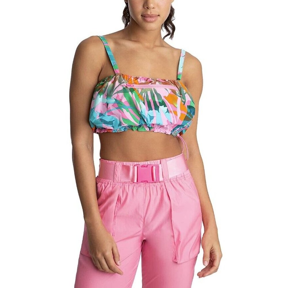 NEW! JUICY COUTURE Tropical Palm Print Zip Crop Top, Size XS